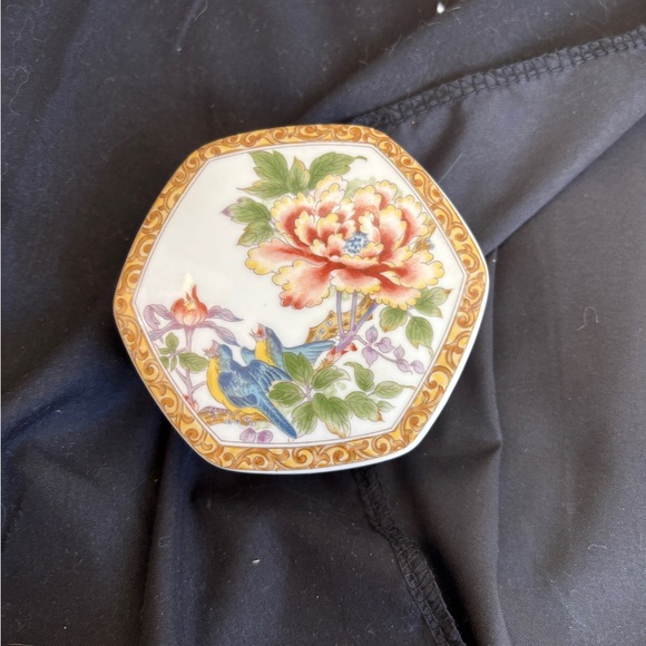 Other - Floral China Small Lidded Trinket Box Made in Japan Birds Flowers Vintage